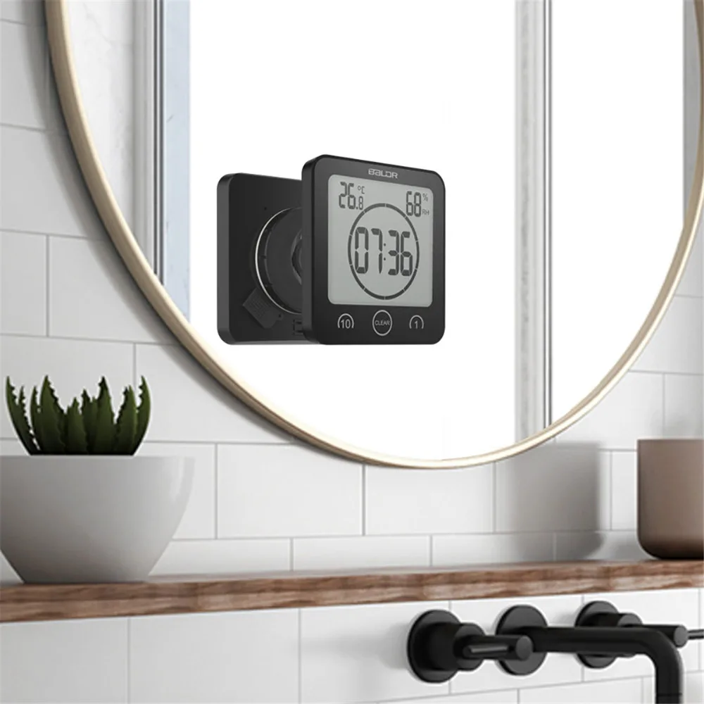 Billig LCD Screen Wasserdichte Digital Bad Wanduhr Temperatur Feuchtigkeit Countdown Zeit Funktion Waschen Dusche Hängen Uhren Timer