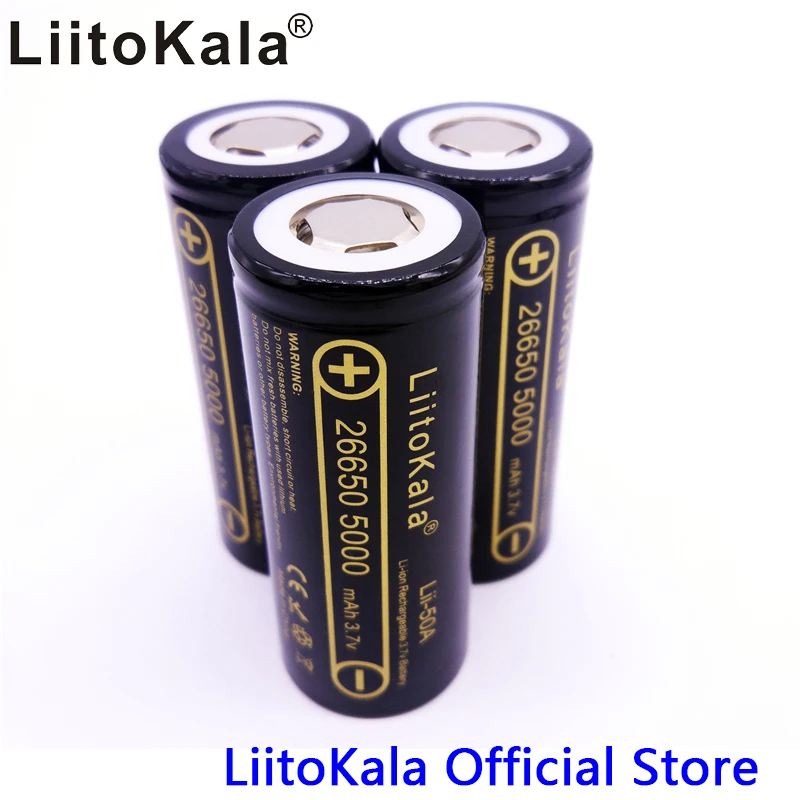 lítio 3.7v 5000mah 26650 bateria recarregável 26650-50a adequado para flashligh novo