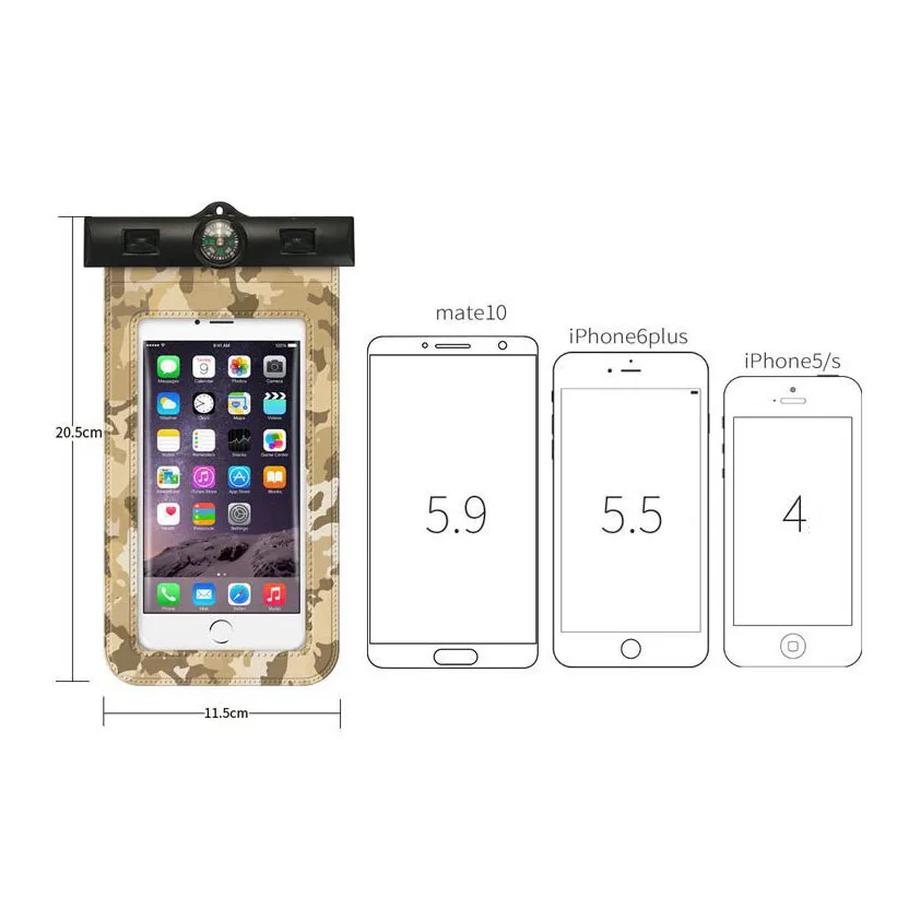 Камуфляжный чехол для мобильного телефона iPhone X 7 Xiaomi Compass Водонепроницаемый Прозрачный чехол для плавания чехол для телефона 5,9 дюймов