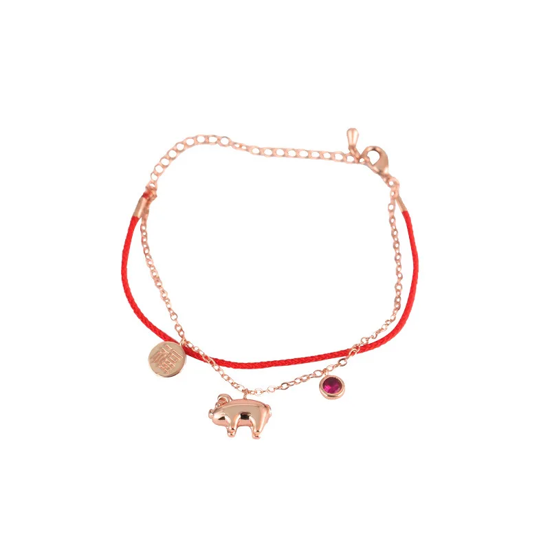 

BBL622 Pig red rope bracelet female gold pig sent to Korea Dongdaemun 2019 new this year of life zodiac double-layered jewelry