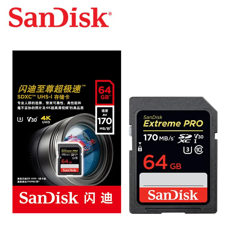 SanDisk Extreme PRO карты памяти SD card 64 GB 128 GB 256 GB 170 МБ/с. sd-карта SDXC Class10 SD Card 32g C10 U3 V30 4 K UHD для Камера