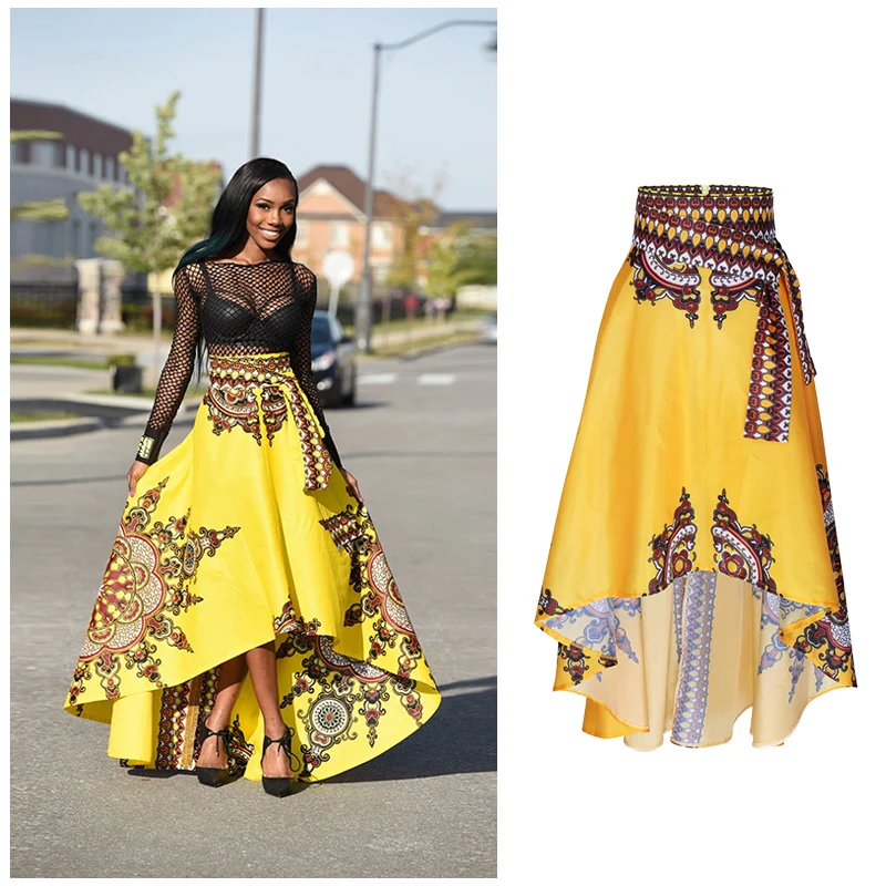 Женская модная популярная Удобная Высококачественная юбка с принтом в стиле ампир, высокая низкая талия, асимметричная Женская Сексуальная африканская тотемная татуировка