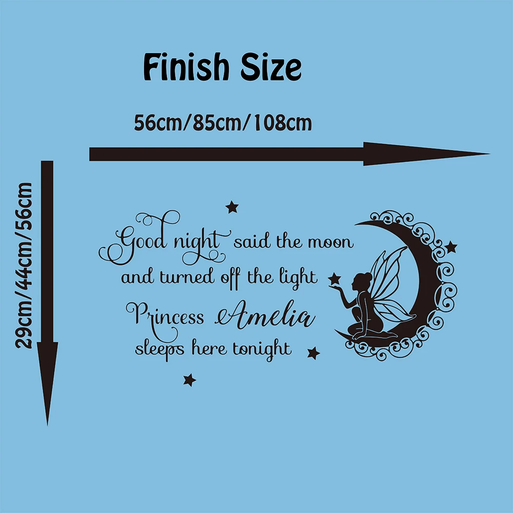 Custom Name Fairy Good Night Princess Sleep Here Wall Decal Girl Room Kids Room Family Love Quote Fairy Tail Wall Sticker Vinyl  (1)