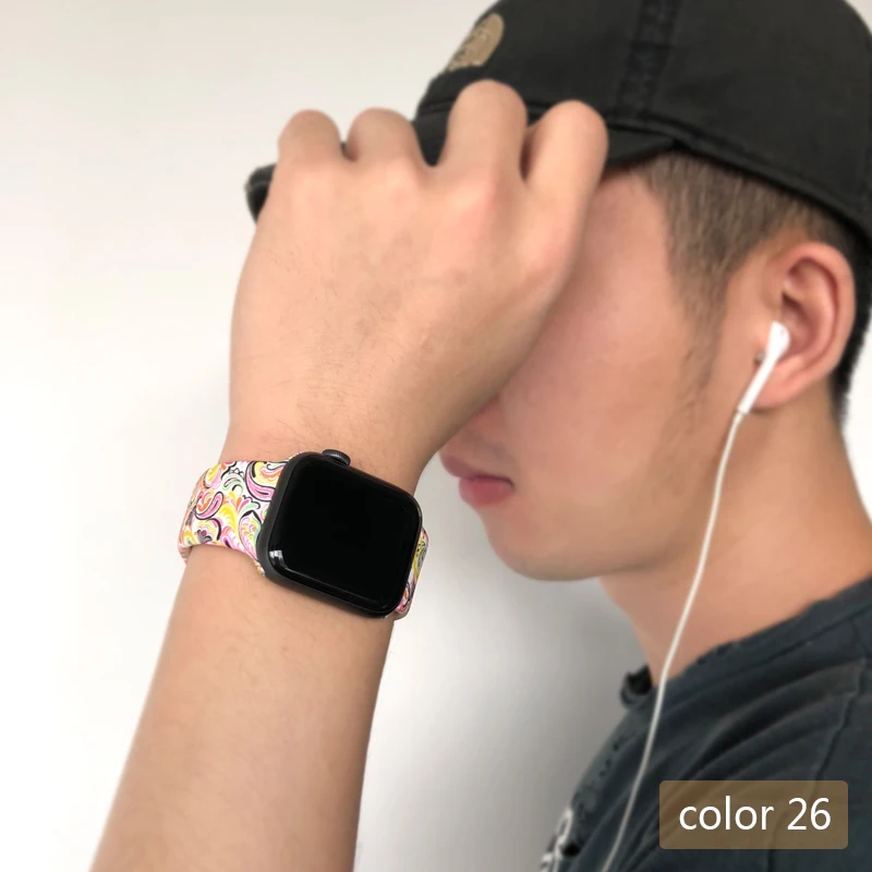 Цветочные полосы для Apple watch Series 5 4 3 2 1 40 мм 44 мм, силиконовый ремешок с принтом для iWatch Series 5 4 3 2 1 38 мм 42 мм