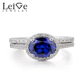 

Leige Jewelry Blue Sapphire Ring Anniversary Ring September Birthstone Oval Cut Blue Gemstone 925 Sterling Silver Bridal Sets
