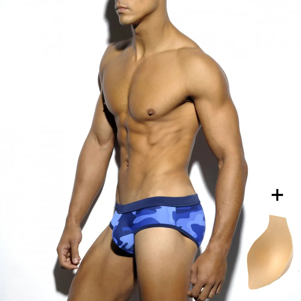 Мужские плавки с низкой талией, Шорты для плавания, короткий чемодан, спортивные пляжные штаны, одежда для плавания, мужские сексуальные спортивные шорты для серфинга большого размера плюс - Цвет: blue with pad