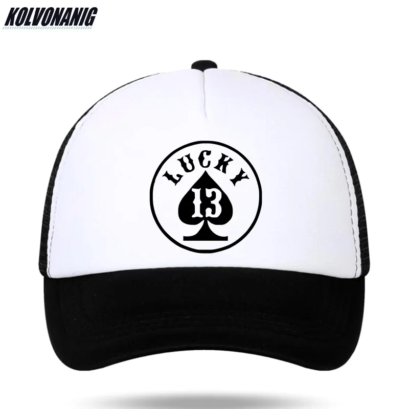 KOLVONANIG летняя забавная бейсбольная кепка с принтом в покер 13 для мужчин, женские хлопковые бейсболки, вентилируемые с сеткой, s грузовые шапки - Цвет: Black