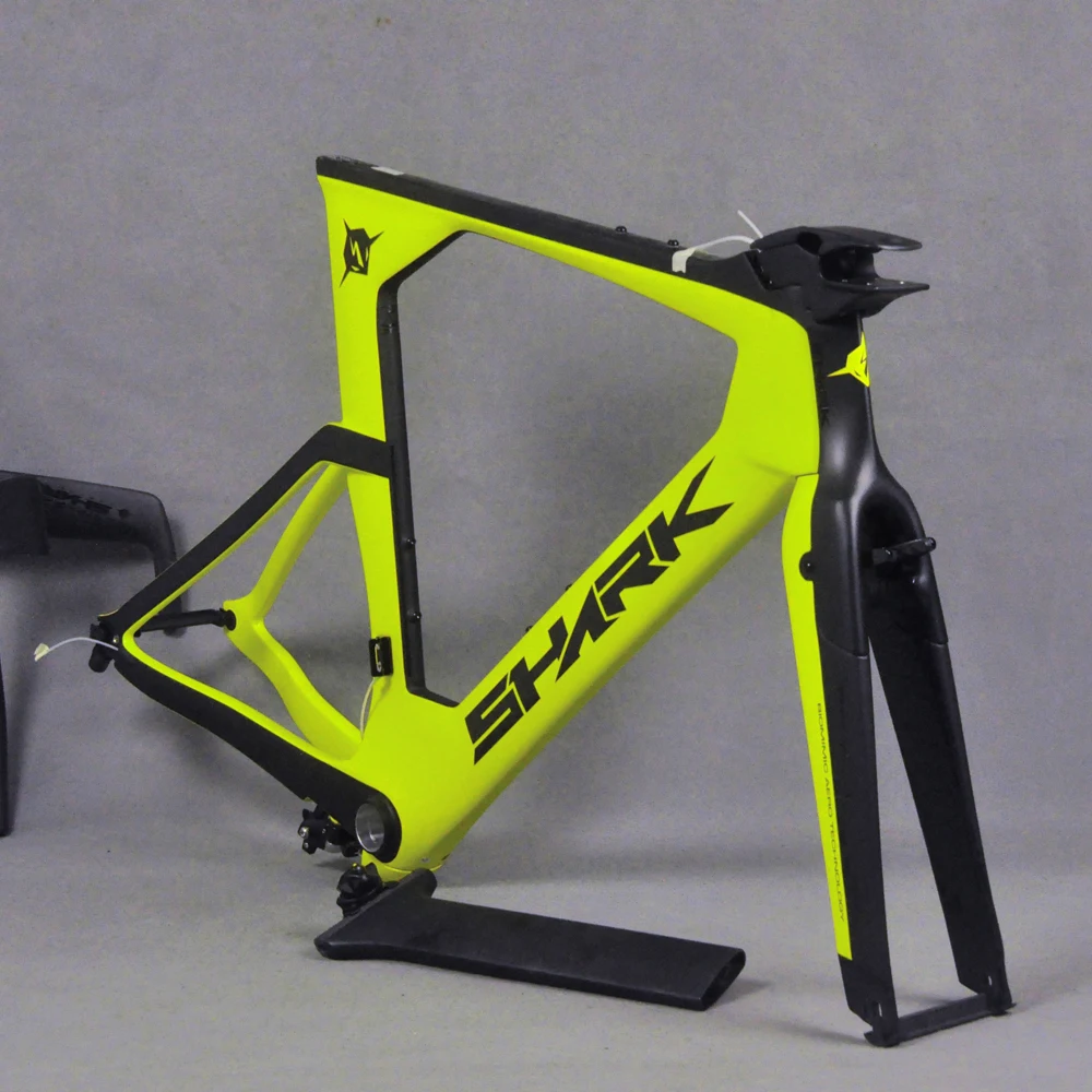 Flash Deal Full Carbon Frame TT Bike Fluorescent Yellow Painting Black Logo Glossy Triathlon Bicycle Frameset FM109 12