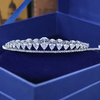 

SLBRIDAL Vintage Clear Cubic Zirconia Wedding Tiara CZ Bridal Queen Princess Pageant Royal Party Crown Women Hair Jewelry