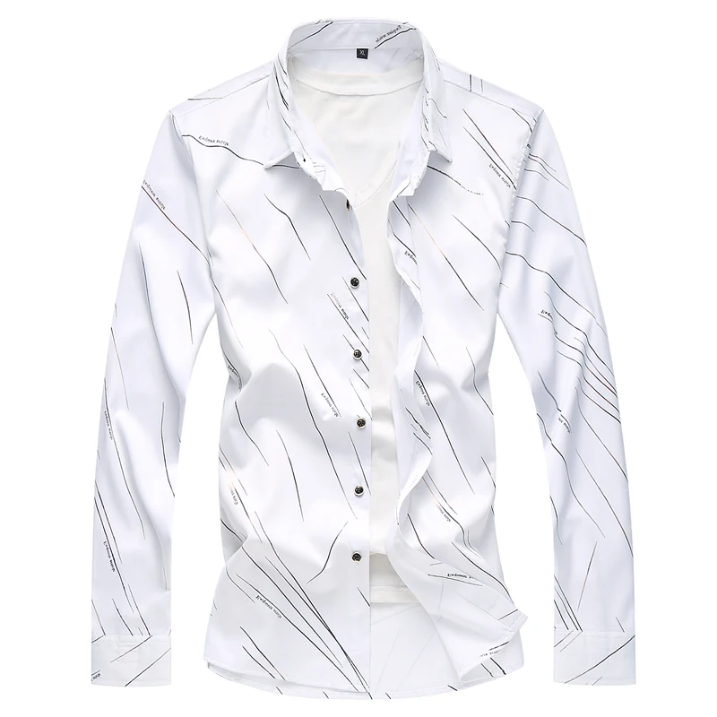 Men's Business Dress shirt New Cotton Fashion stripe print camisa Men's Luxury Shirts Wedding Party Long sleeve Shirt