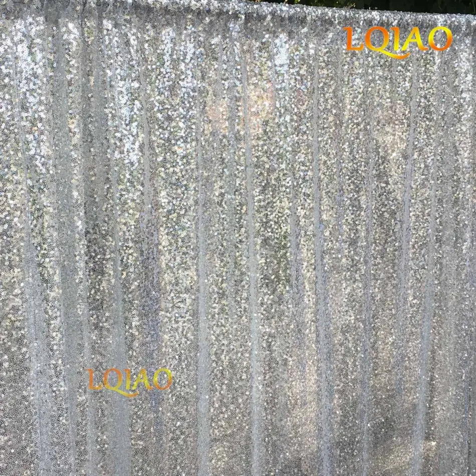 

LQIAO Wedding Christmas Backdrop Glitter Silver 4FTx12FT Sequin Backdrop Window Curtain Photo Booth Photography Party Decoration
