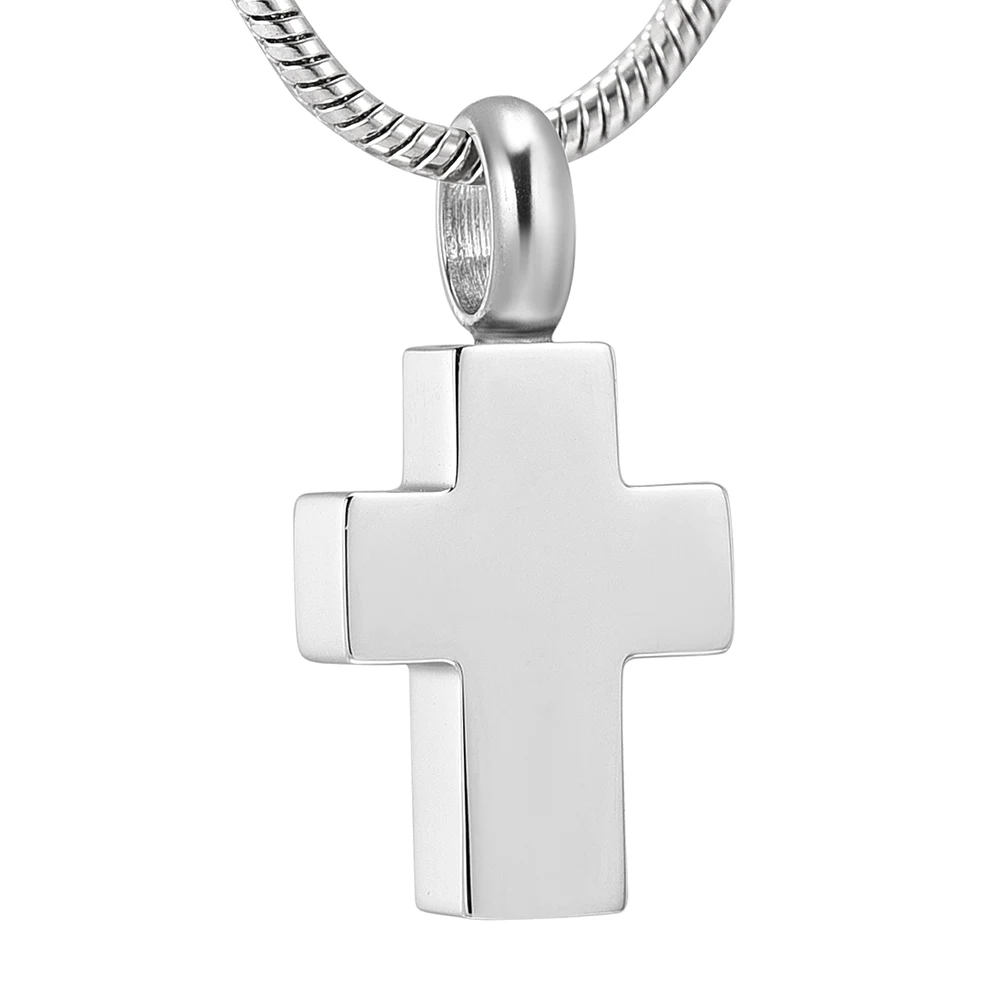 LKJ11128 Silver Plain Cross Cremation Necklace for Human Ashes Keepsake