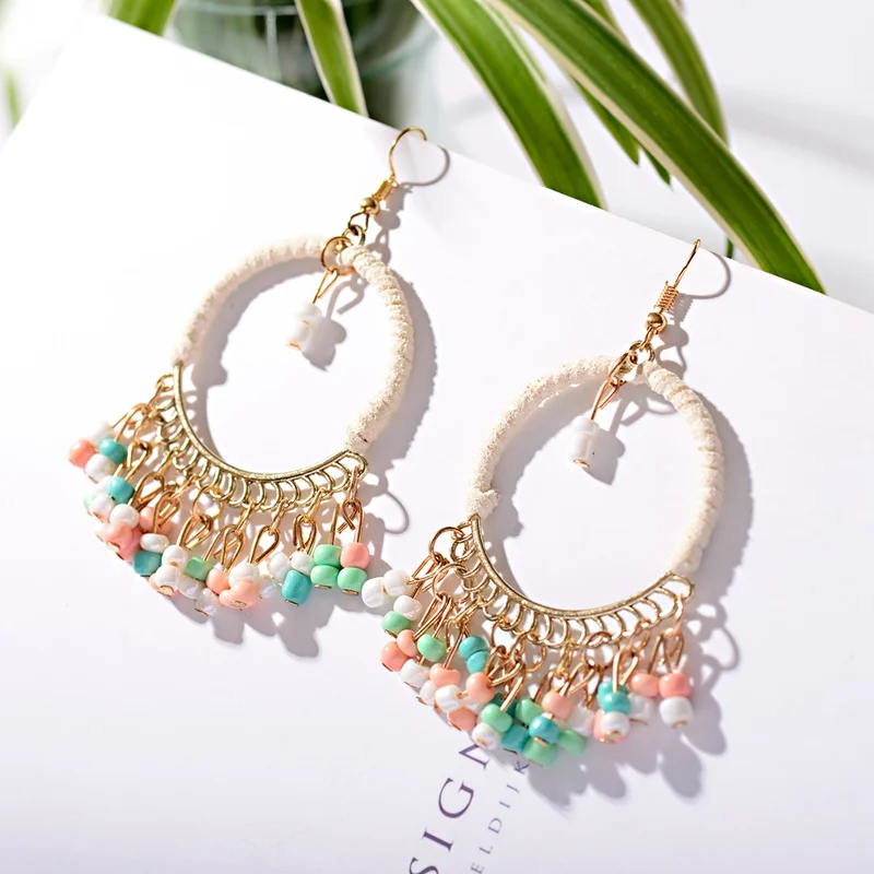 TopHanqi 2019 Новый Bijoux женские Boho большие круглые синие акриловые бусины кисточки