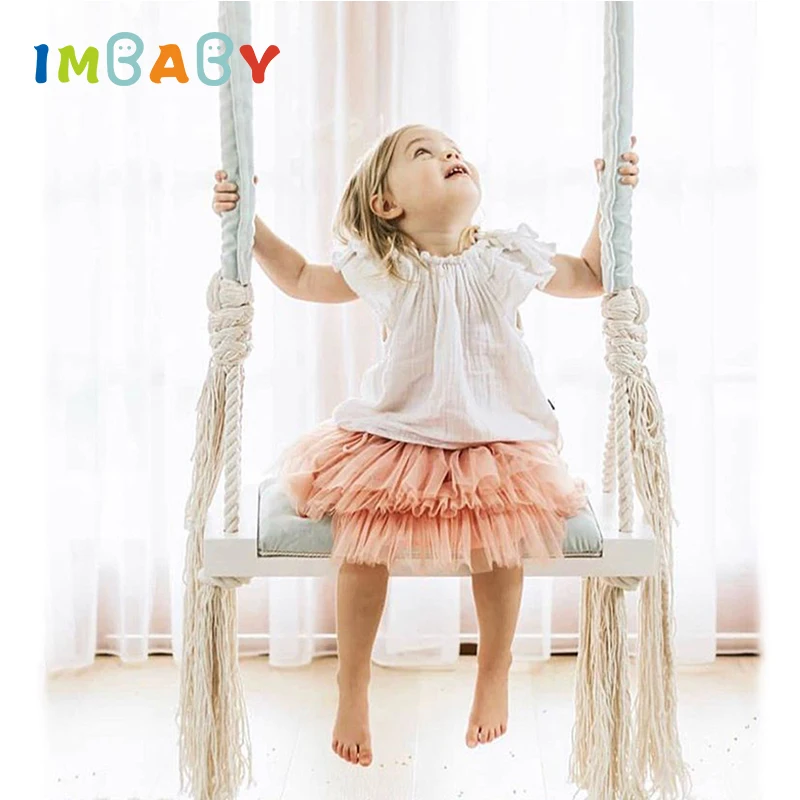 Imbaby Chaise Balancoire Suspendue Pour Bebe Siege En Bois Avec Coussin De Securite Cintre D Interieur Pour Enfants Decor De Chambre De Bebe Aliexpress