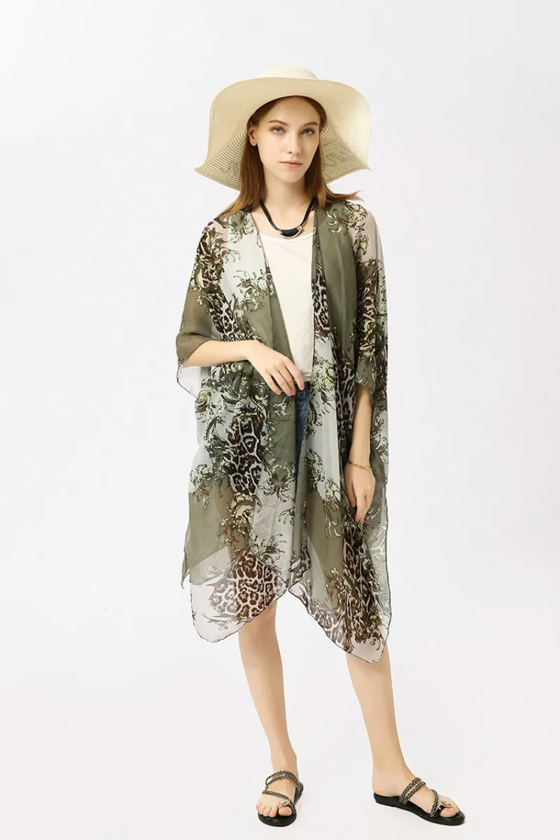 

2019 New Chiffon Cashew Flower Print Beach Sunscreen Cardigan Sexy Bikini High Quality Swimsuit Beach Sunshade Shawl