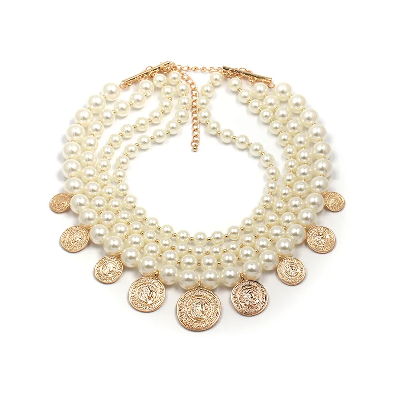 

New Arrive Coins Pendant Tassel Necklace Femme Luxury Imitation Pearls Chokers Necklaces for Women 2019 Fashion Jewelry Hot