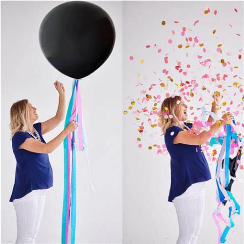 

1 set 36inch Gender reveal boy or girl POP confetti black latex balloon for baby shower Gender reveal party decoration