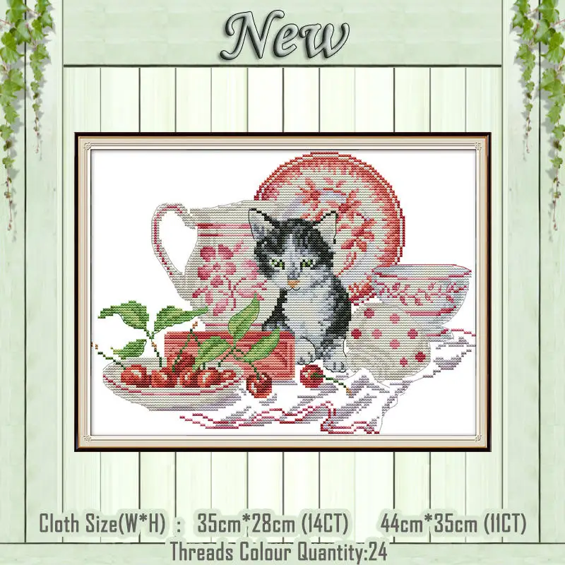 Bubble Cat, рыба, котенок, животные, картина, напечатанная на холсте, DMC 11CT, 14CT, наборы для вышивки крестиком, наборы для рукоделия - Цвет: Cat And Porcelain