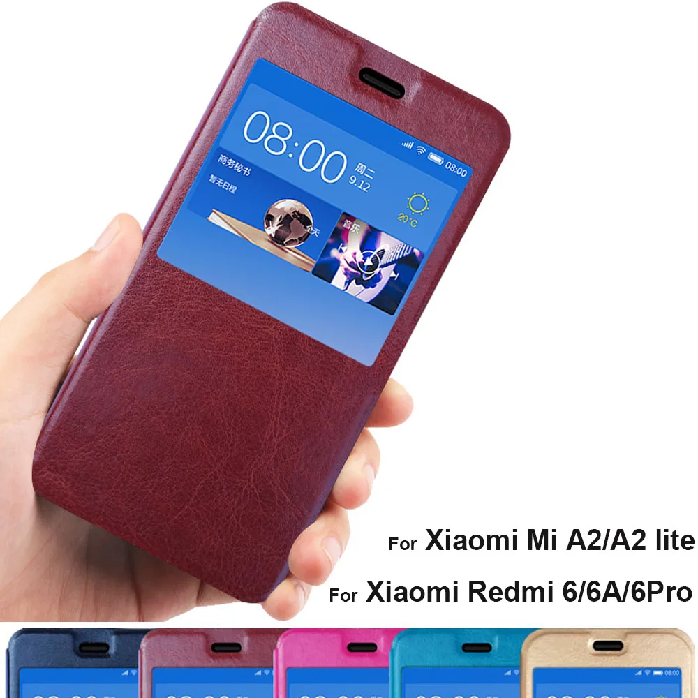 Чехол для Xiaomi Mi A2 чехол с откидной крышкой Lite из искусственной кожи окошком xiaomi