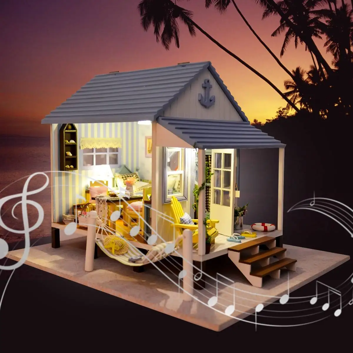 

DIY Handcraft Miniature Project Wooden Dolls House Music The Happiness Coasts Kit Toy Gifts for Children Friends