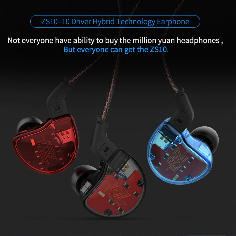 Гибридные наушники KZ ZS10 Hi Fi с драйвером 10 4BA + 1 Динамическая арматура вкладыши