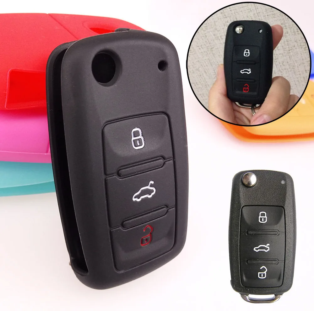

SILICONE FLIP KEY FIT FOR VW GOLF POLO PASSAT SKODA OCTAVIA SEAT IBIZA ALTEA TOLEDO LEON CUPRA 3 BUTTON REMOTE CONTROL PROTECTOR