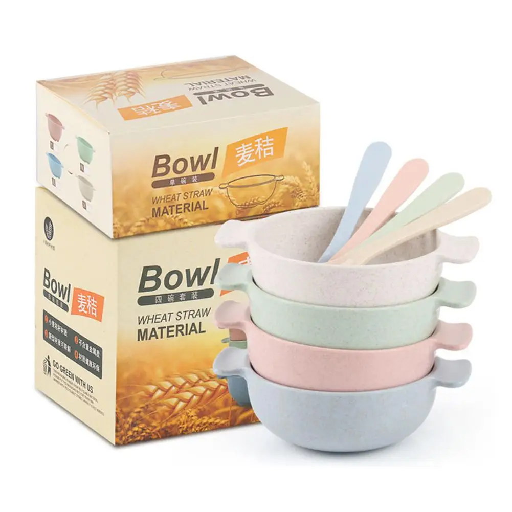 

Wheat Straw Baby Feeding Bowl Spoon Set Fruit Plate Tableware Dish with Handle Spoon Baby Kitchen Dinnerware Set
