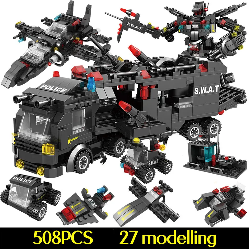 Delegacia de Polícia Cidade de Blocos de Construção Blocos de Brinquedo Educativo para Crianças para Meninos 715 Pcs da Compatíveis Legoingly Cidade Swat Caminhão Crianças 20 compatível legoingly cidade swat equipe caminhão blocos