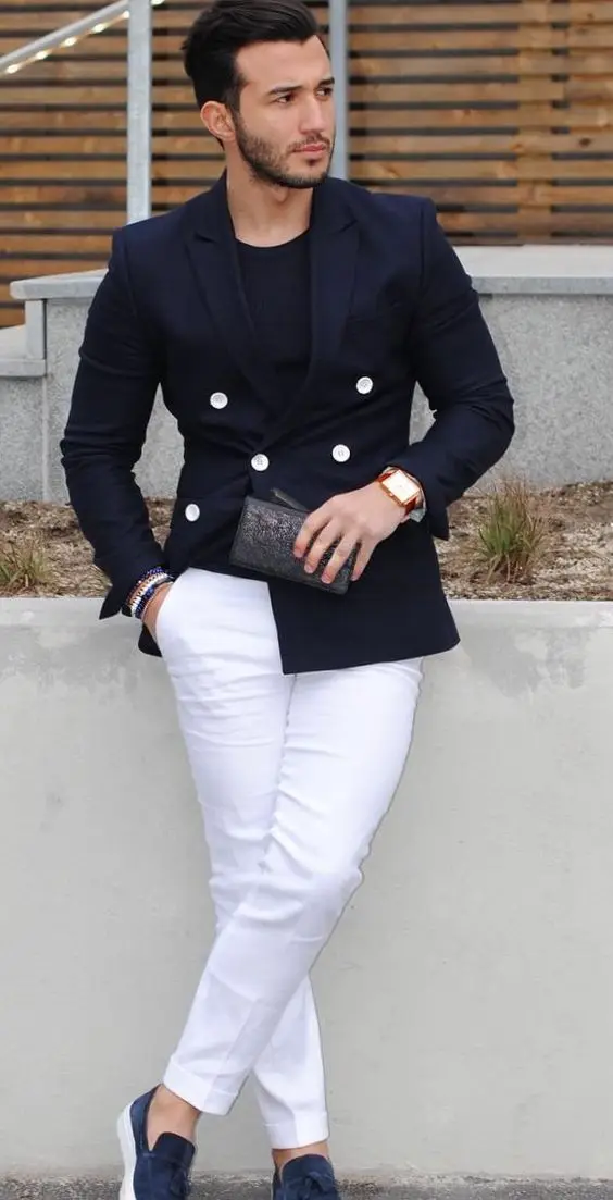 2017 Latest Coat Pant Design Navy Blue 