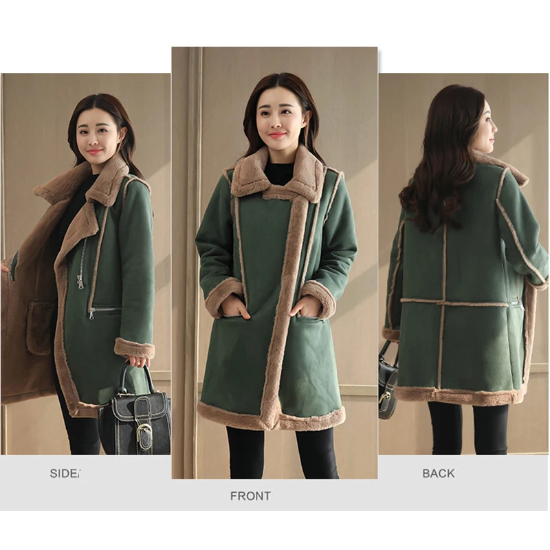 Survêtement Zipper Moyen Coton Laine Long Manches Femmes Parkas S D'agneau Color En Solides Vestes 2xl Longues Green coffee Hiver Femme Manteaux Casual Épais azvv8