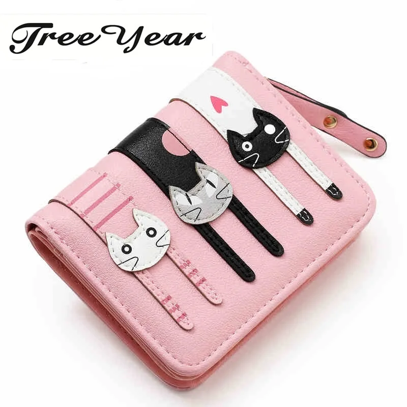 Female Cartoon Cat Printing PU Leather Tassel Zipper Wallet Card Holder Z
