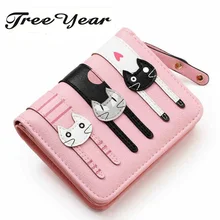 2017 HOT New Coming Fashion Lady Women Short Check Purse Cat lovely wallet PU Leather wallet Card holder Famous brand Wallet