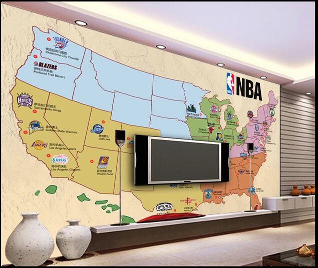 

Customized de parede 3D Papel,the basketball team on the occasion of the map for the living room bedroom TV wall wallpaper vinyl