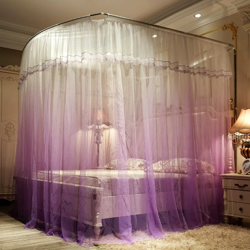 

New Luxury Three Open Door Fishing Rod Retractable Mosquito Net Stainless Steel Mosquito Frame Bedding Set Room Decoration