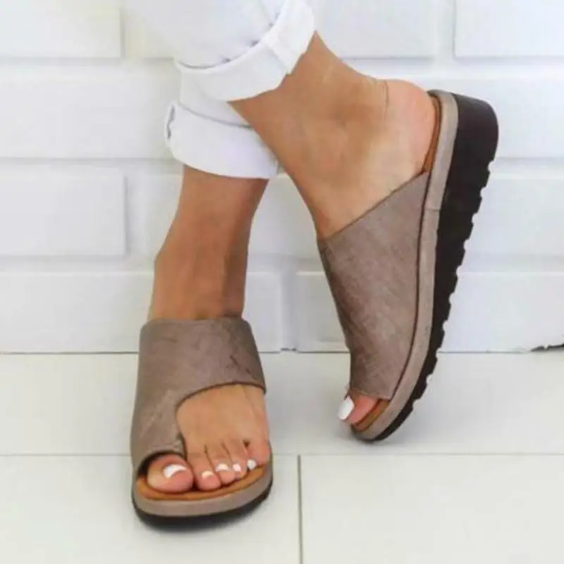 Summer Shoes Sandals Women Comfy Platform Feet Correct Thickened Street PU Leather Dating Shopping Flat Sole Women Sandal 2019