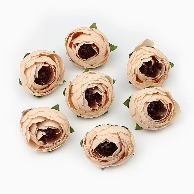 HUADODO 10 шт. шелк Камелия цветок головы искусственная чайная роза цветок для дома Свадебное Украшение DIY Искусственные цветы для скрапбукинга - Цвет: Шампанское