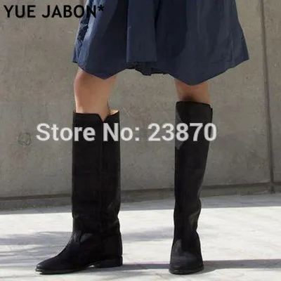Best  Winter Women's Boots Distressed slip-on Leather Straight Long Boots Height Increasing Flat Knee Hig 