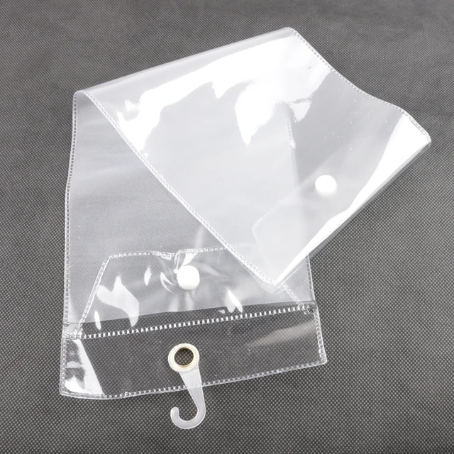Freeshipping 20pcs/lot PVC Packaging Bag 12inch 26inch Transparent Plastic Hair Extension Packaging Bag with button and hook up