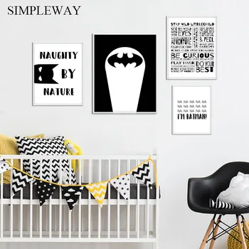 

Child Manifesto Batman Poster Black White Nursery Quotes Wall Art Canvas Print Painting Nordic Kid Room Decoration Picture
