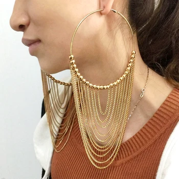 

Fashion Circular Metal Long Tassel Earrings For Women Indian Jewelry Chain Dangle Earrings Gold Color Ball Pendientes UKMOC