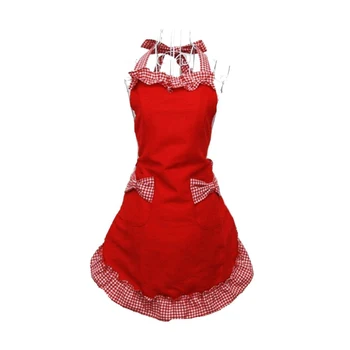 

Lovely princess rural style Working Chefs Kitchen Cooking Cook Womens Fancy Maid Set Apron with Bowknots Pockets Design (Red)