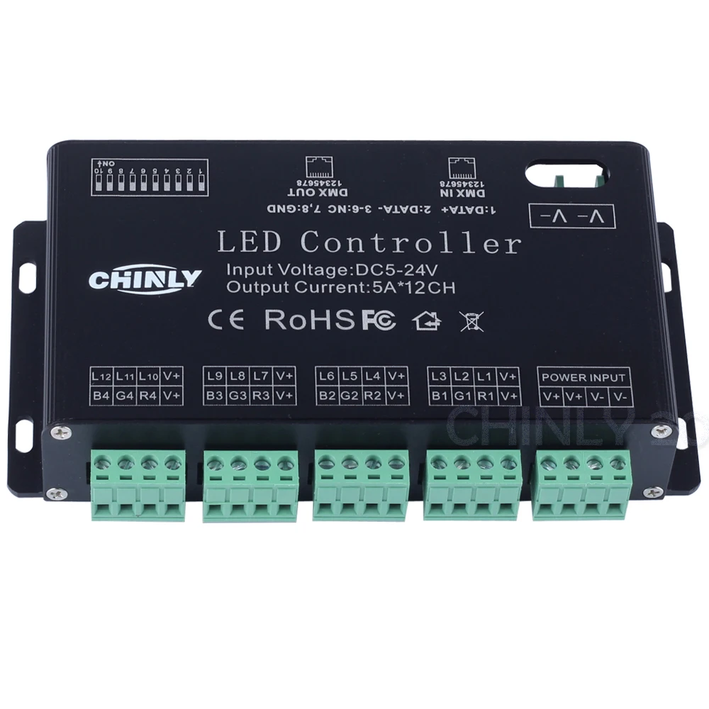 CHINLY 12 канальный DMX декодер RGB светодиодный контроллер DC 5в 24в с USB контроллером и