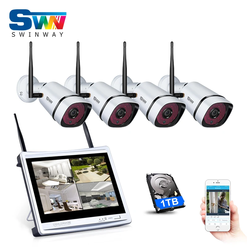 4CH Plug And Play Wifi Security Video Surveillance Kit+12'LCD&P2P 960P