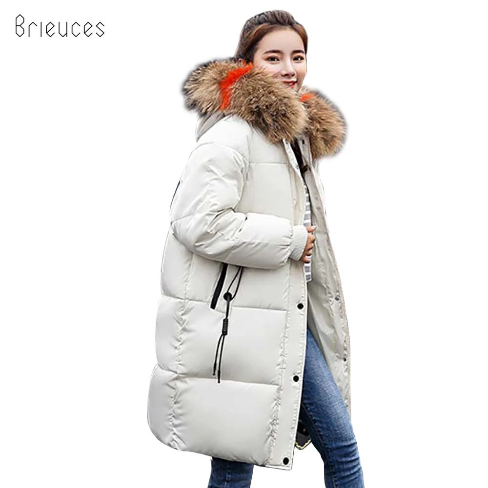 

Brieuces 2018 Long Winter Jacket Women Large Fur Hooded Coat Thicken Parkas Outwear Fashion Bread Loose Style Winter Coat women