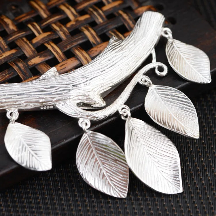 

Handmade s925 silver jewelry Woman's silver pendant style female style fringed with luxuriant foliage leaves