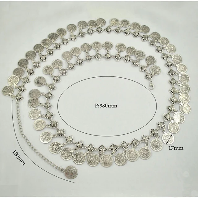 Женский серебряный пояс с монетами для Танцев Живота, металлические монеты для хип-шарфа, пояс-цепочка на талию, ювелирные изделия, вечерние болтаются