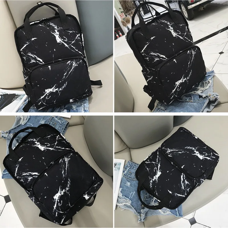 MoneRffi Women Shoulder Bag Fashion Campus Student Large Capacity School Bag Marble Pattern Backpacks Travel Rucksacks Girls New