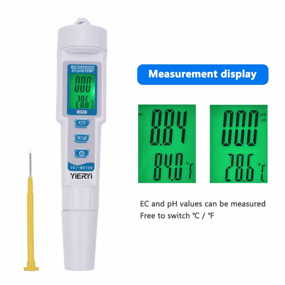 Портативный 3 в 1 pH EC TEMP Acidometer мультипараметрический PH Monitor тестер качества воды