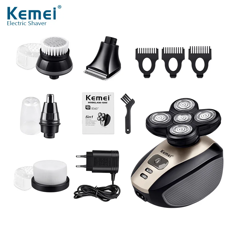 Kemei 5 in 1 KM-1000 Electric Shaver 5 Blade Heads  Washable Electric Shaving Rechargeable Razors Multifunction Men Face Care-7