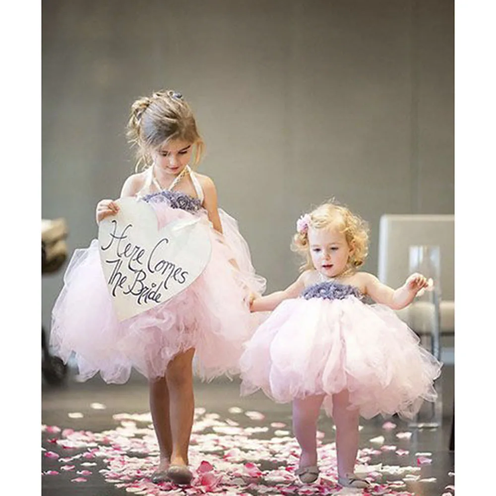 Flower Girl Dress Pink Ivory Grey Baby Girls Dress Toddler ...